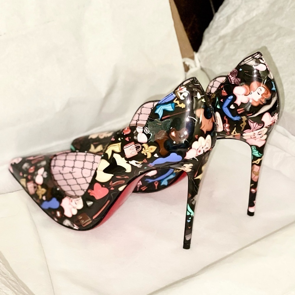 Christian Louboutin HotChick 100 pump Blk Patent Multi “Bored Lin Resille EU37.5 - Picture 5 of 14